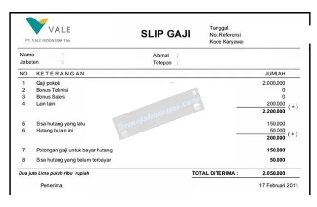Contoh Slip Gaji PT Vale Indonesia